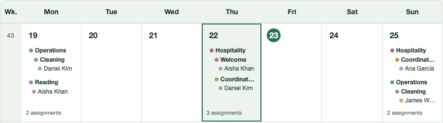 A calendar excerpt showing the week of October 19, 2026, with October 22 selected.
